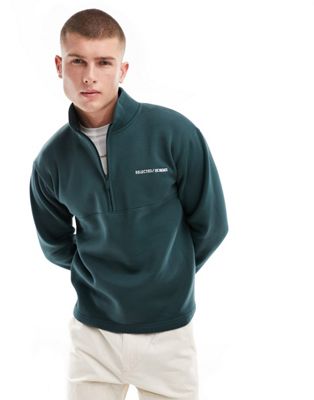 Selected Homme half zip high neck sweatshirt in green