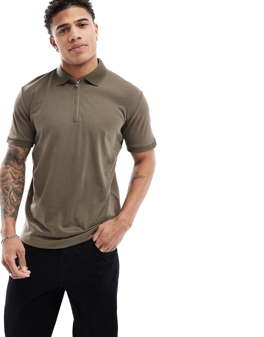 half zip polo in brown