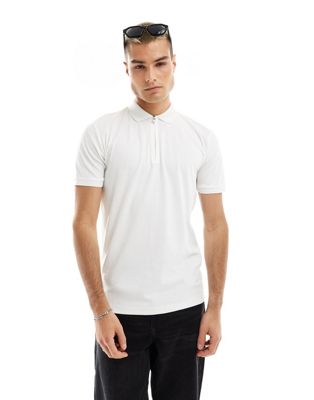 Selected Homme Cotton Mix Polo With Zip In Off White