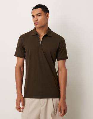 half zip polo shirt in brown