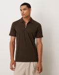 [Selected Homme] Selected Homme half zip polo shirt in brown XS Demitasse