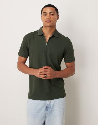 Selected Homme half zip polo shirt in green - view 1