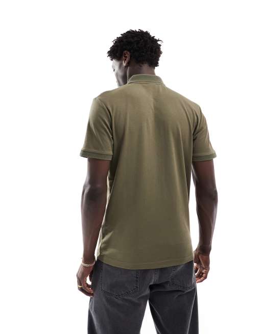 Selected Homme half zip polo shirt in olive green, 2 of 4