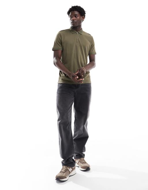 Selected Homme half zip polo shirt in olive green, 3 of 4