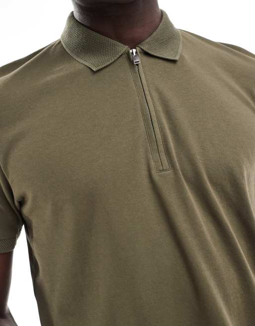 Selected Homme half zip polo shirt in olive green, 4 of 4