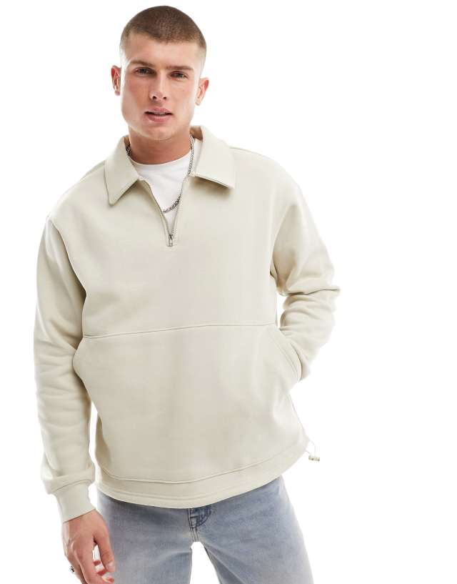 Selected Homme - half zip polo sweat in beige