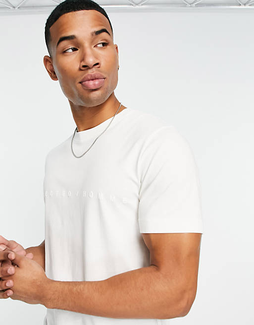 Selected Homme heavyweight embossed logo t-shirt in white | ASOS