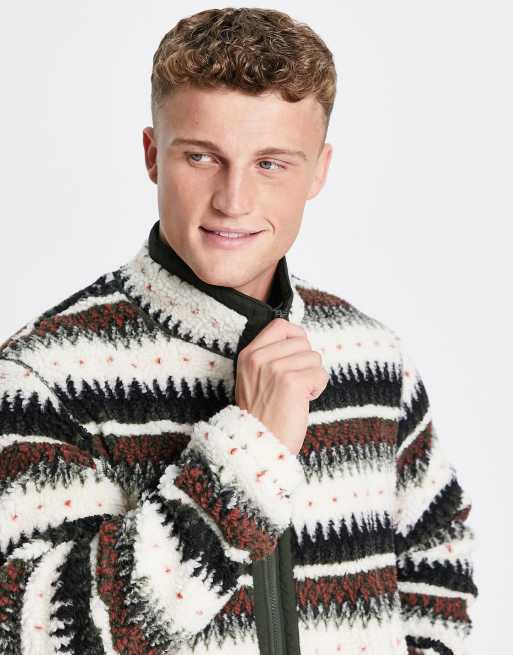 Selected Homme heavyweight fleece jacket in multi print , 2 of 4