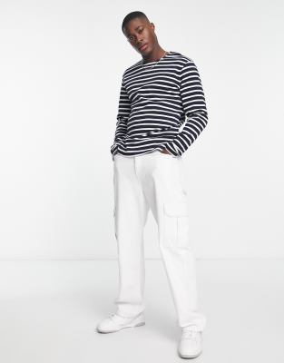 Selected Homme heavyweight longsleeve t-shirt in navy stripe