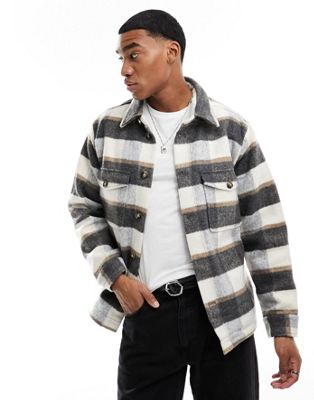 Selected Homme heavyweight overshirt in off white and navy check
