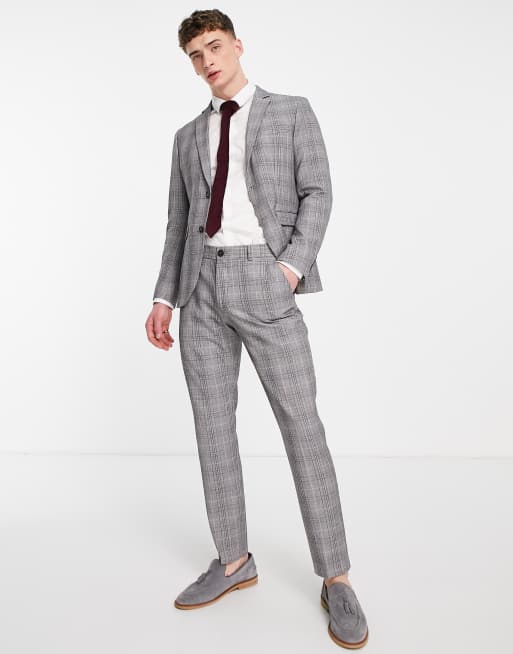 Selected Homme – Hellgrau karierte, enge Anzughose 