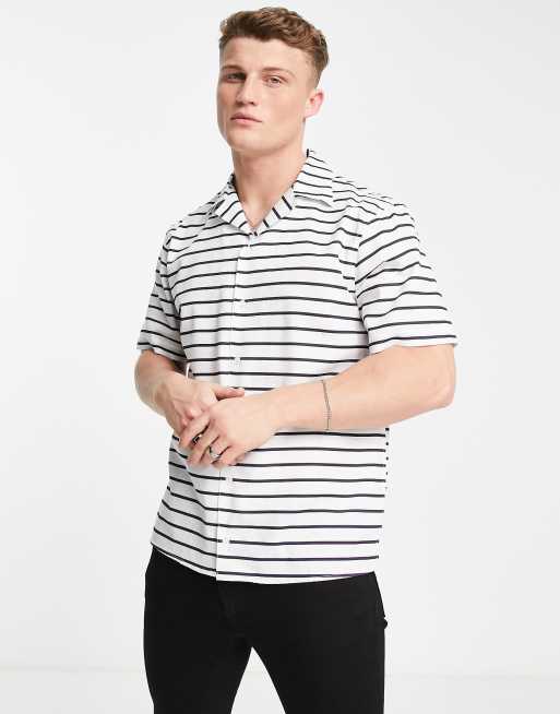 Selected Homme – Hemd mit Reverskragen in Weiß mit Streifen in marineblau 