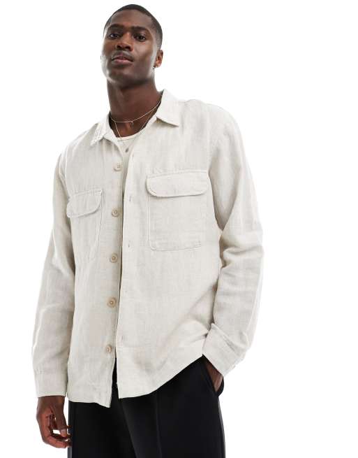 Selected Homme – Hemdjacke aus Leinen-Mischgewebe in Beige