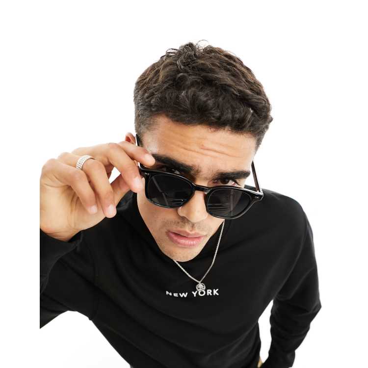 Selected Homme high brow square sunglasses in black ASOS