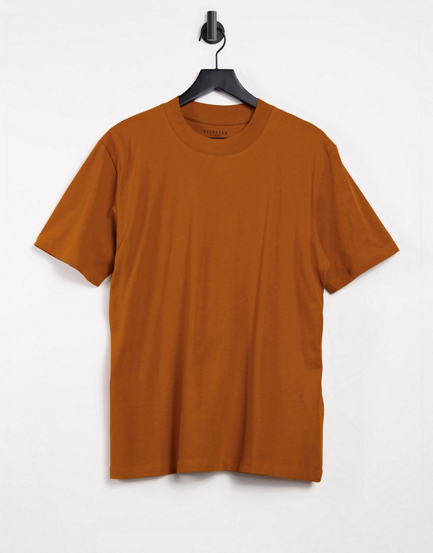Selected Homme high neck T-shirt in orange