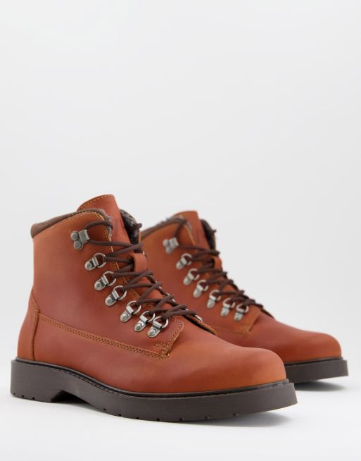 Selected Homme hiker boots with teddy lining in tan