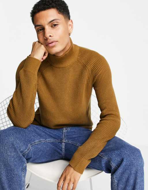 Selected Homme – Hochgeschlossener Pullover aus Baumwolle in Hellbraun - TAN