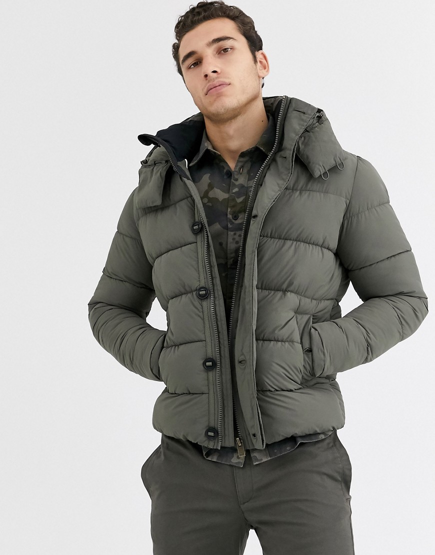 Selected Homme hooded padded puffer jacket in green