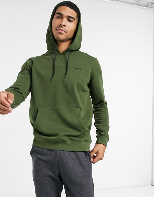 Selected Homme hoodie with logo in khaki