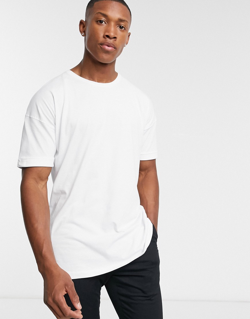 Selected Homme - Hvid oversized t-shirt med sænkede skuldre-Grøn