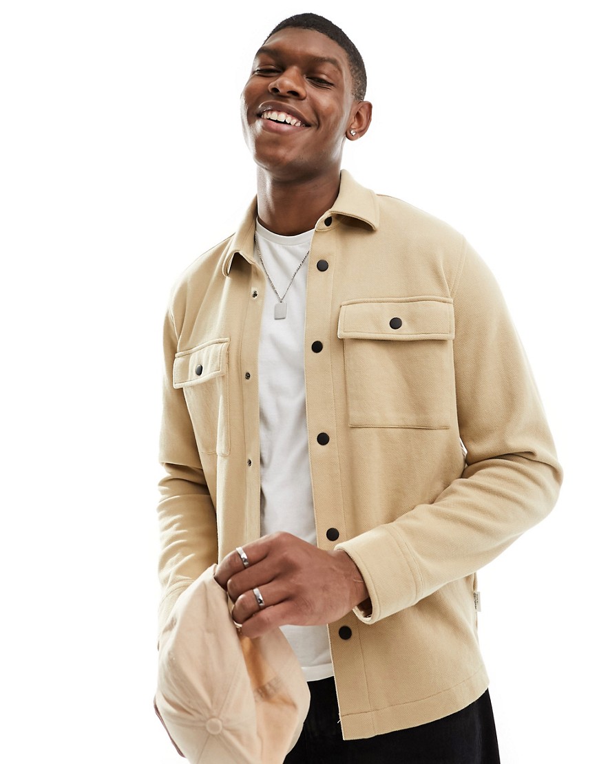 Selected Homme Jackie overshirt in cream-White