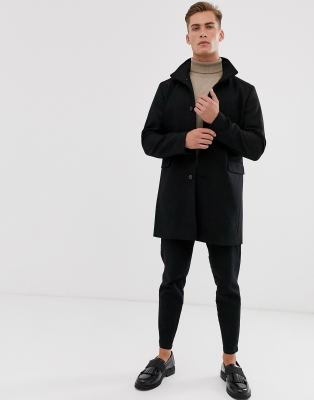 Selected Homme recycled wool overcoat with funnel neck-Black Black