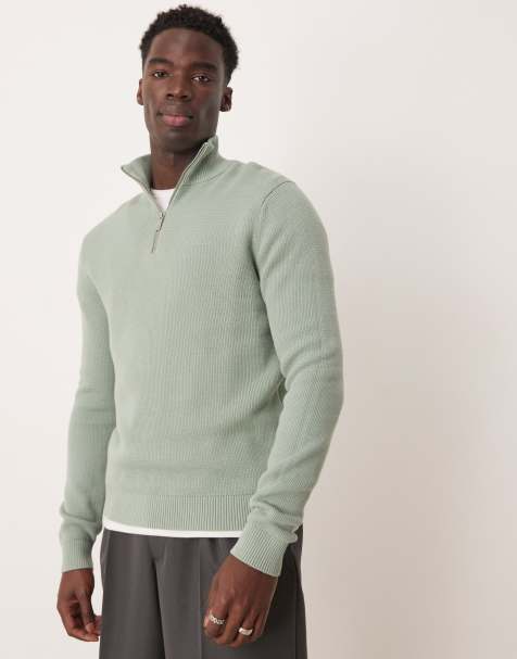 Selected Homme – Jasnozielony sweter z suwakiem pod szyją - view 1