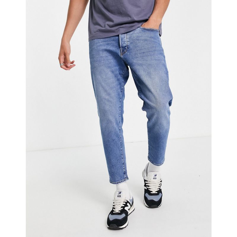 Jeans ampi zmKPo Selected Homme - Jeans comodi corti lavaggio stone wash blu in cotone organico