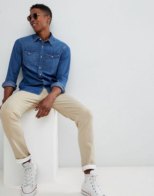 Selected Homme – Jeansskjorta med smal passform-Blå