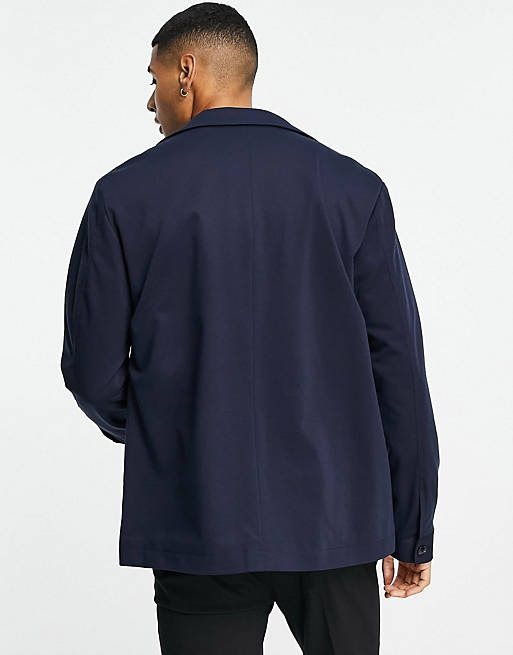 Suits Selected Homme jersey boxy suit jacket slim fit in navy 
