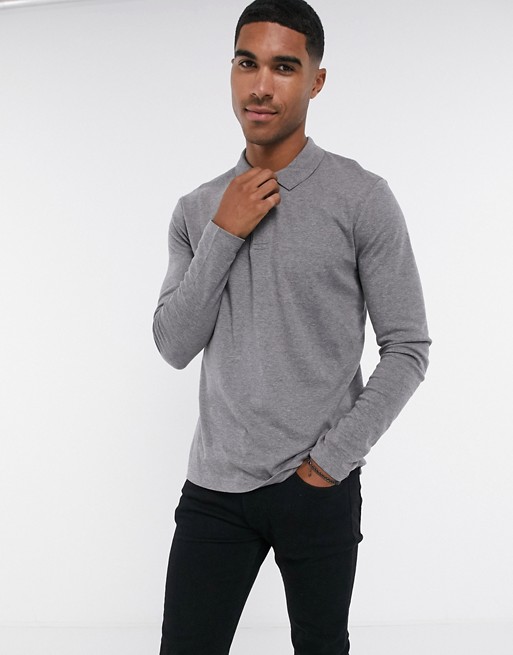 Selected Homme jersey polo with long sleeves in grey