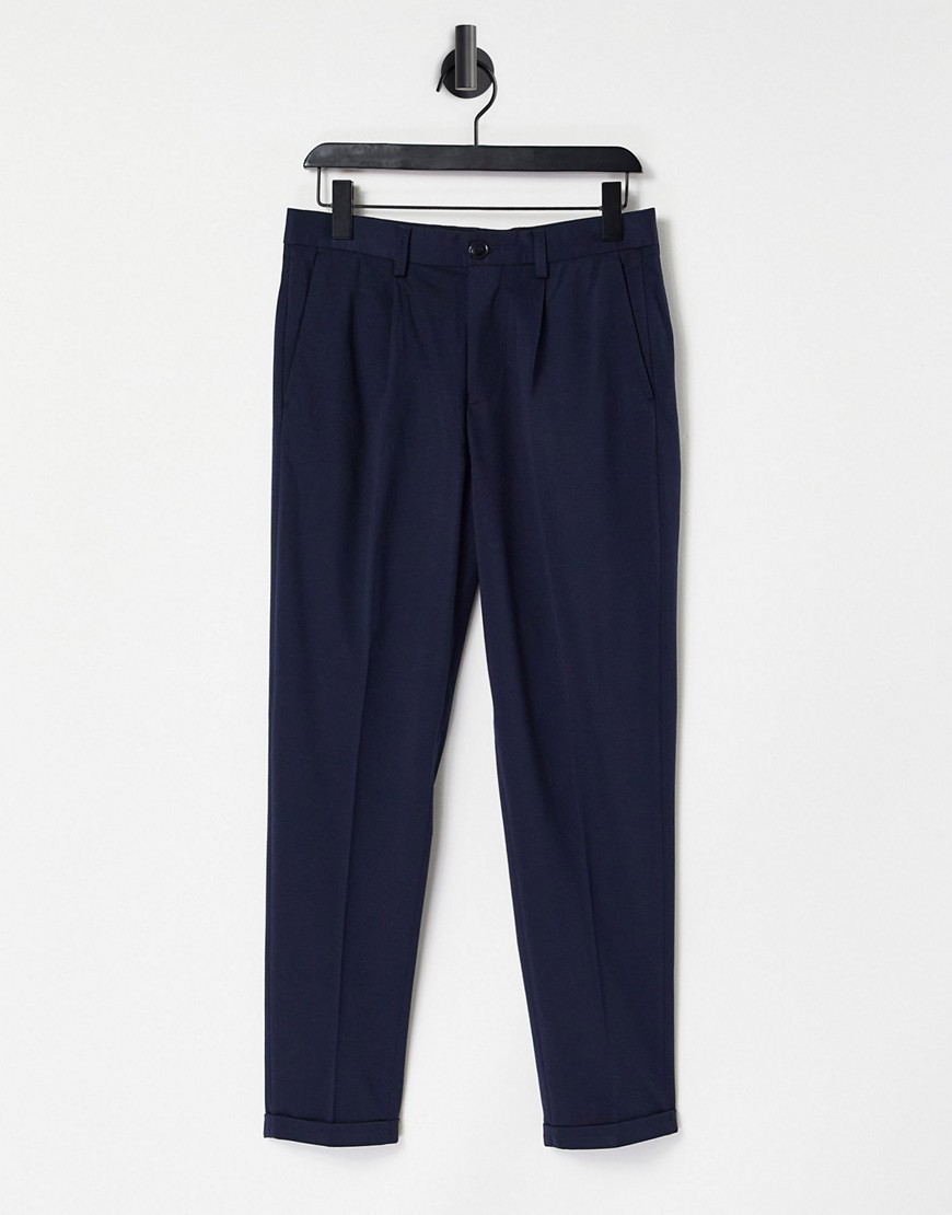 Selected Homme jersey suit pants in tapered crop fit in navy