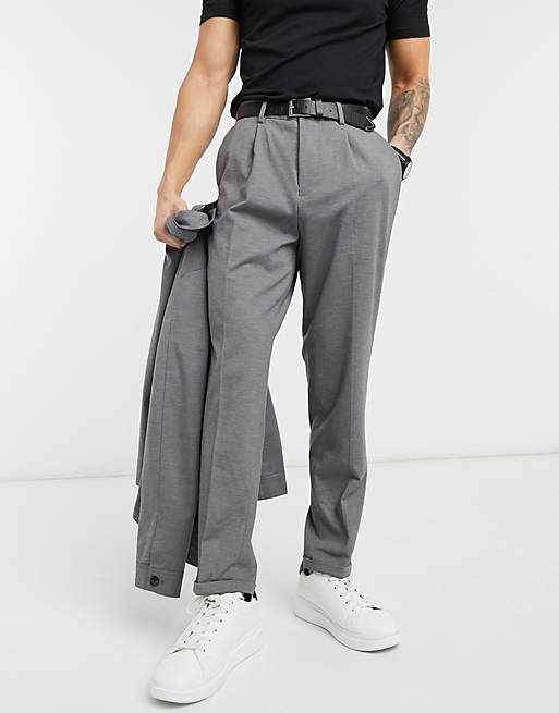  Selected Homme jersey suit trousers in tapered crop fit grey 