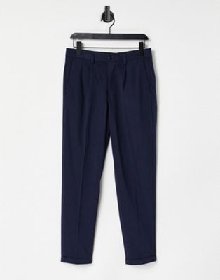 Selected Homme jersey suit trousers in tapered crop fit navy