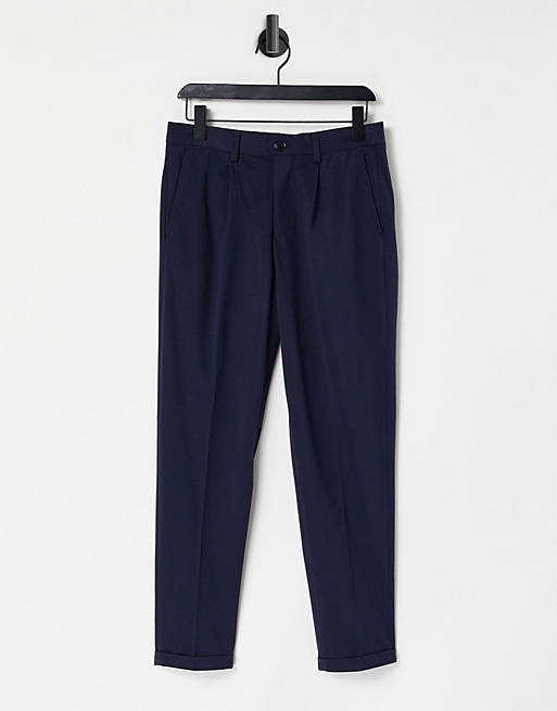 Selected Homme jersey suit trousers in tapered crop fit navy