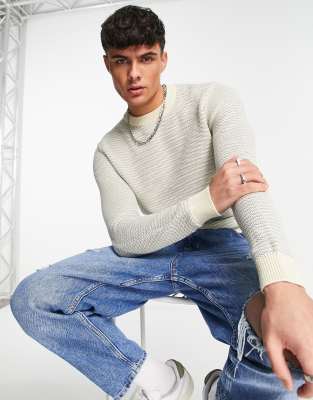 Selected Homme jersey texturizado en mezcla de algodón en color crudo - STONE