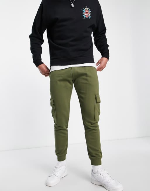 Selected Homme – Joggersy bojówki o dopasowanym kroju z bawełnianego dżerseju w kolorze khaki – KHAKI