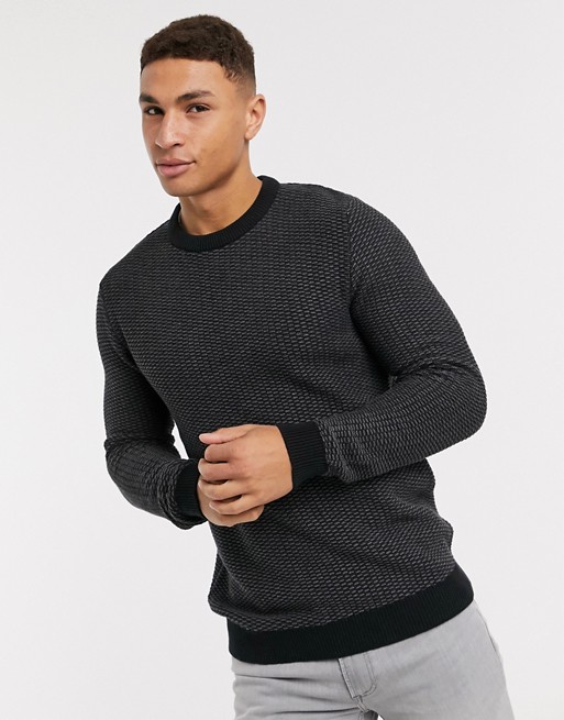 Selected Homme jumper in cotton with contrast knit in black