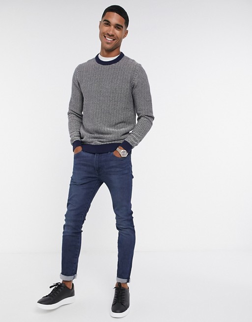 Selected Homme jumper in white with contrast knit