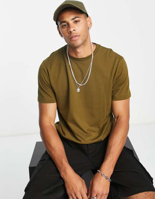 Selected Homme – Kakifärgad t-shirt i bomull - KHAKI