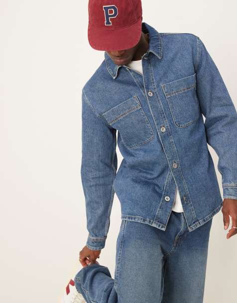 Selected Homme – Kastige Hemdjacke aus Denim in Mittelblau - view 1