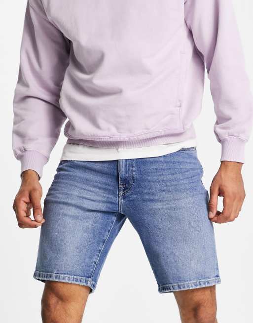 Selected Homme - Katoenen denim short in midden wassing - LBLUE