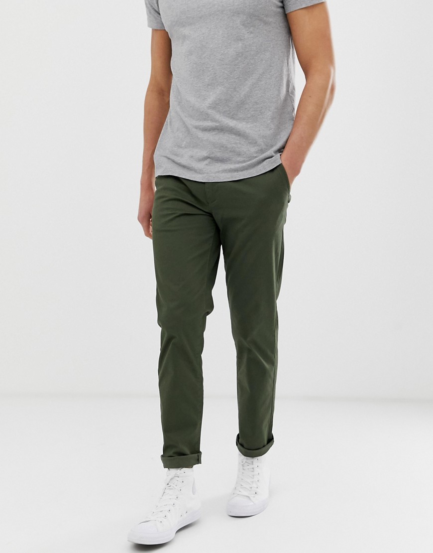 Selected Homme – Khakifärgade chinos med rak passform och stretch-Grön