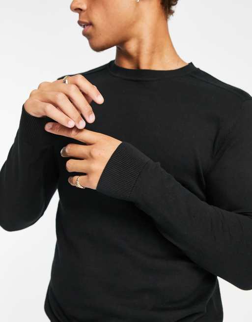 Selected Homme knit crew neck sweater in black