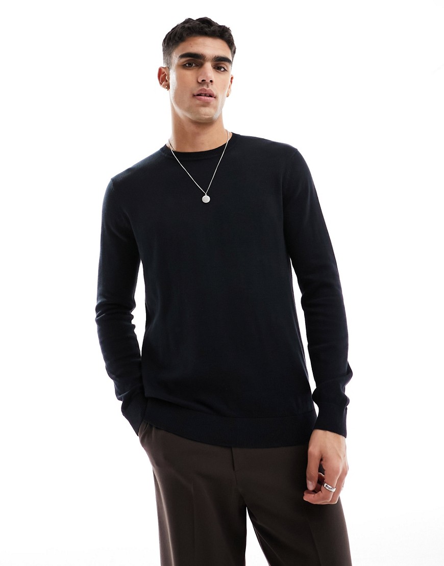 Selected Homme Knit Crew Neck Sweater In Black