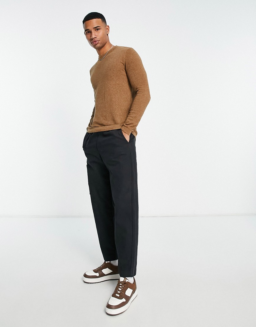 Selected Homme Knit Crew Neck Sweater In Brown