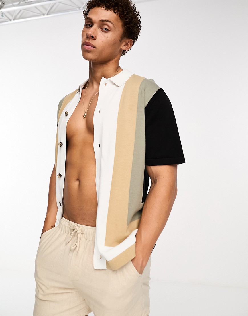 Selected Homme knit shirt in beige color block-Neutral