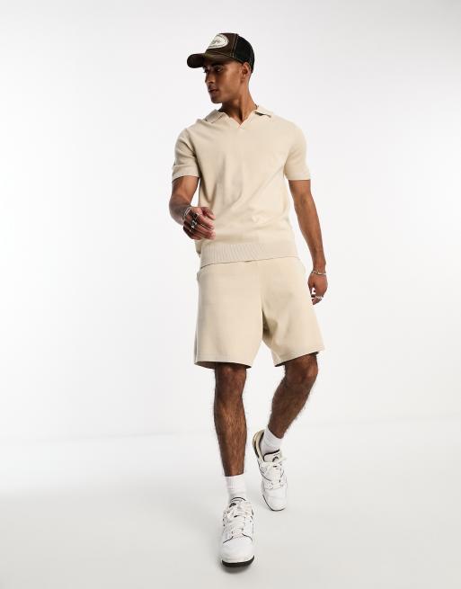 Selected Homme knit short with drawstring waist in beige part of a set