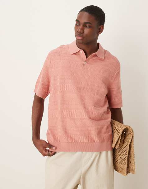 Selected Homme knit textured polo in pink - view 1