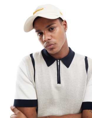 knit zip polo in beige color block-White